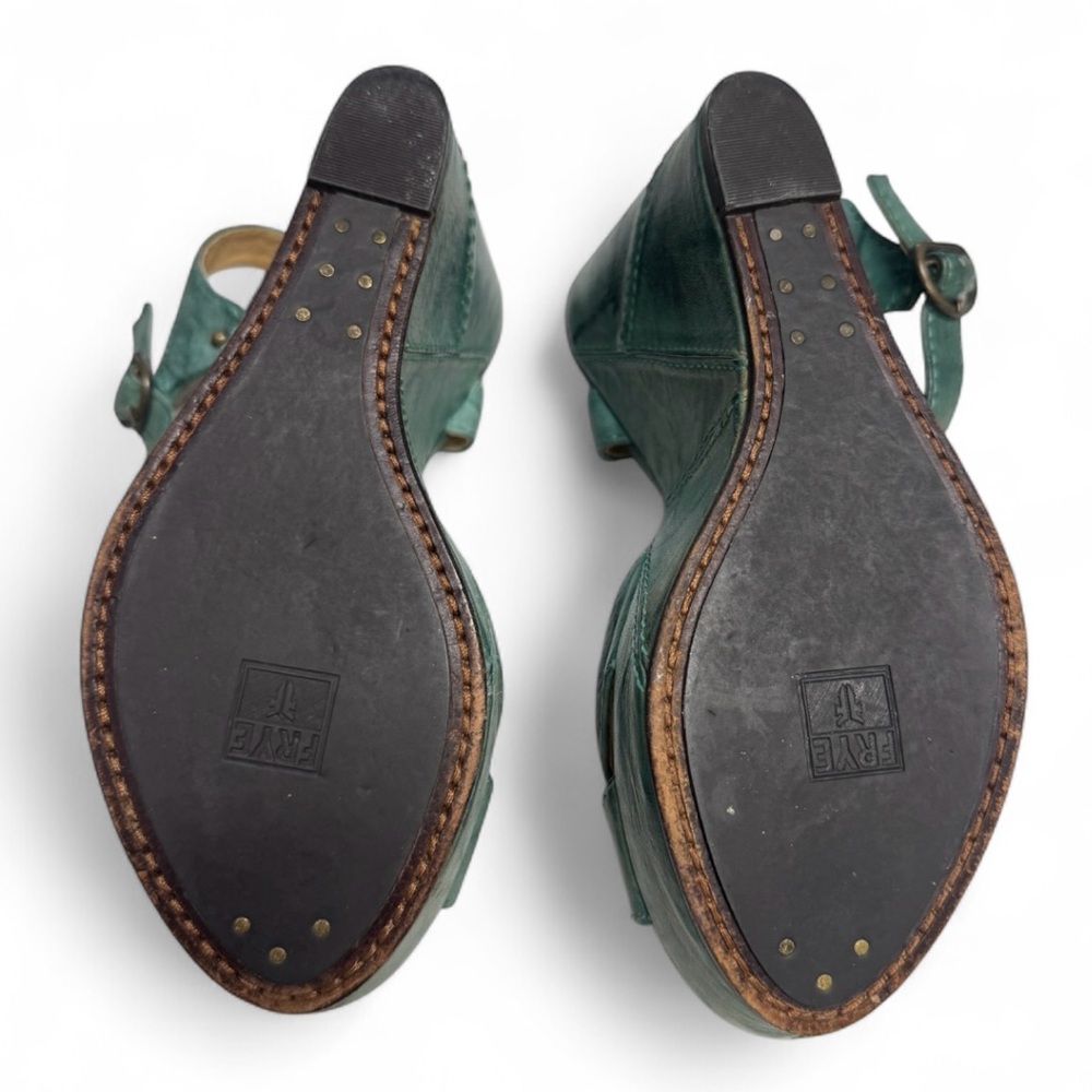 Frye Corrina Campus Teal Marble Wedge Sandals Size 7.5M - Picture 4 of 8